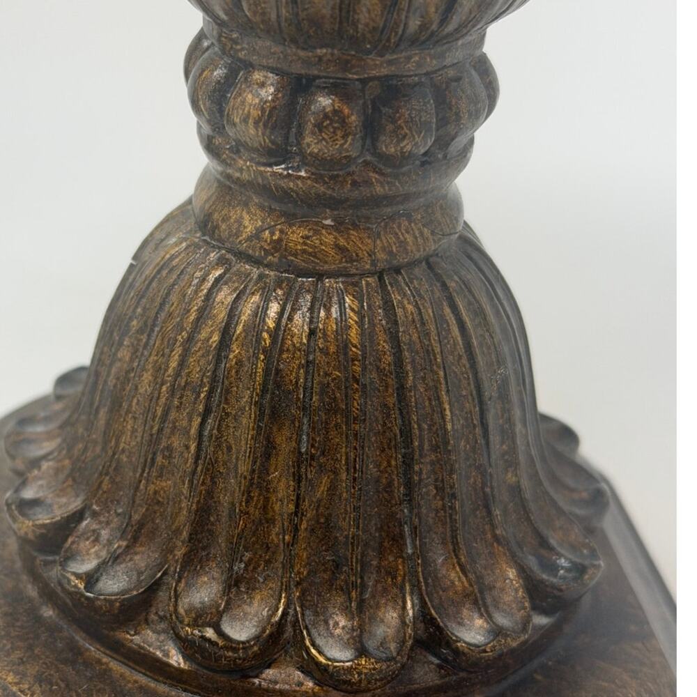 Tucson Style Pillar Faux Alabaster Finish Gold Brass Candleholders Set of 3 - Picture 7 of 11